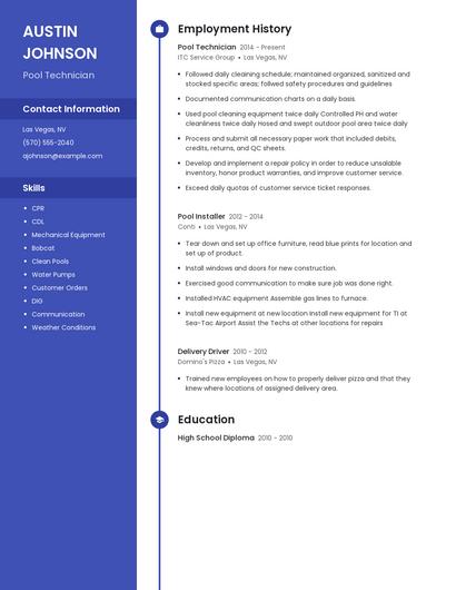 Pool Technician Resume