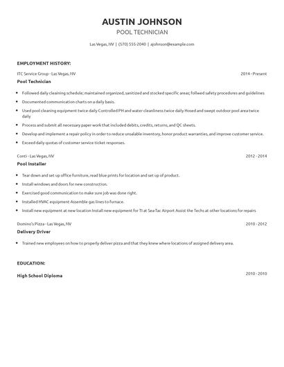 Pool Technician Resume