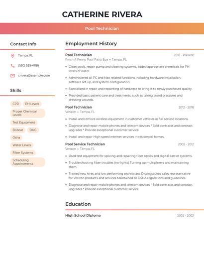 Pool Technician Resume