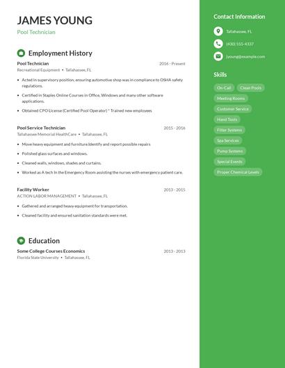 Pool Technician Resume