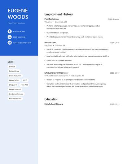Pool Technician Resume