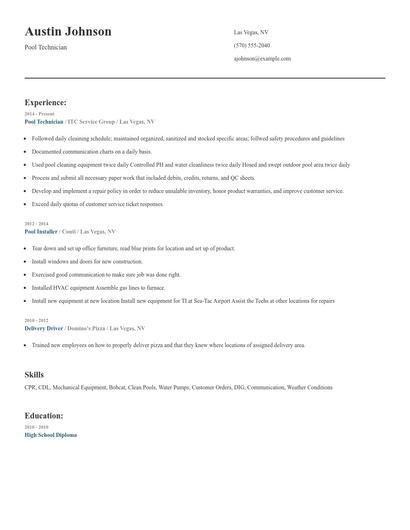 Pool Technician Resume