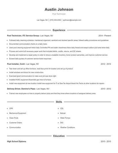 Pool Technician Resume
