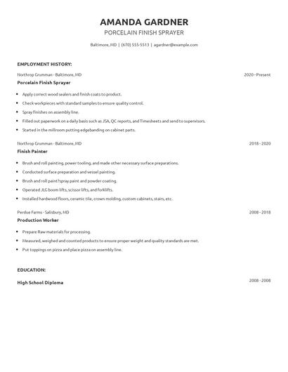 Porcelain Finish Sprayer Resume