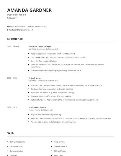 Porcelain Finish Sprayer Resume