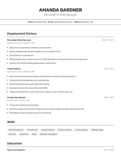 Porcelain Finish Sprayer Resume