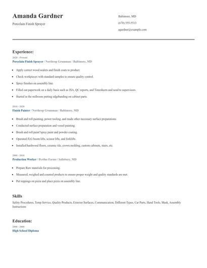 Porcelain Finish Sprayer Resume