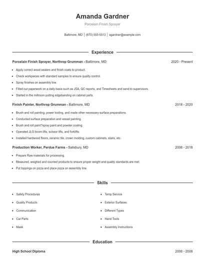 Porcelain Finish Sprayer Resume