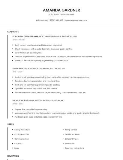 Porcelain Finish Sprayer Resume