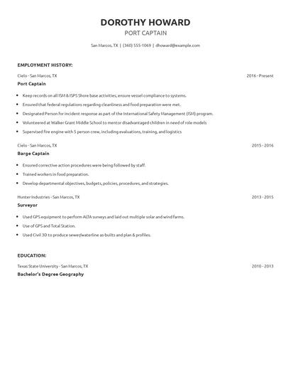 Port Captain Resume