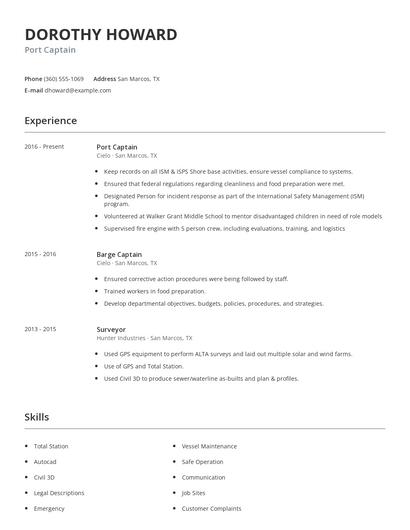 Port Captain Resume