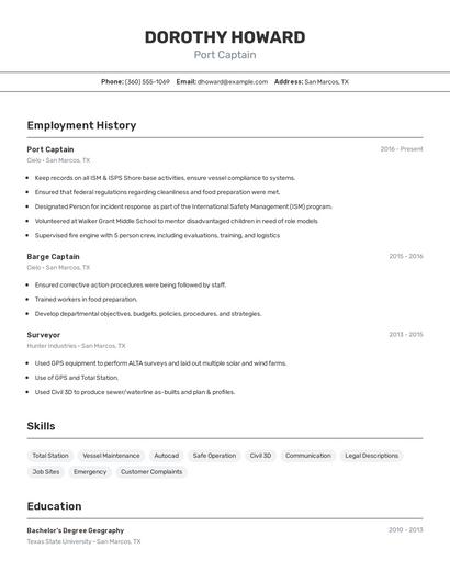 Port Captain Resume