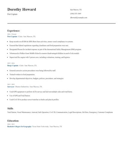Port Captain Resume