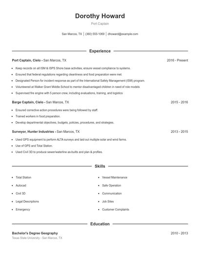 Port Captain Resume