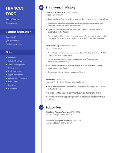 Port Crane Operator Resume