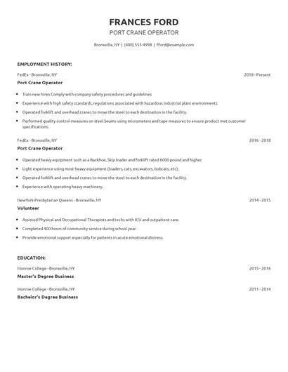 Port Crane Operator Resume