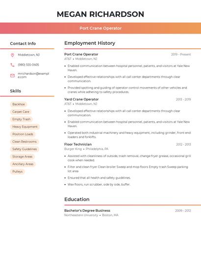 Port Crane Operator Resume