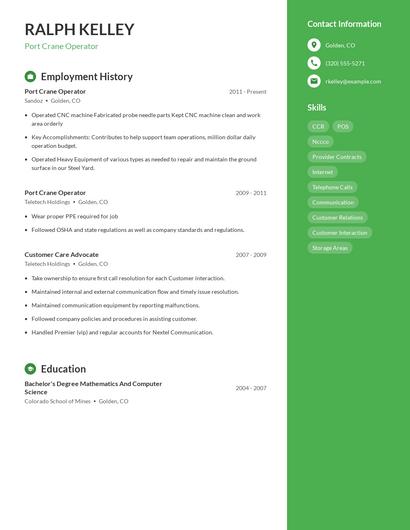 Port Crane Operator Resume