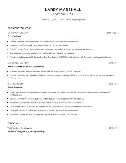 Port Engineer Resume