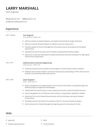 Port Engineer Resume