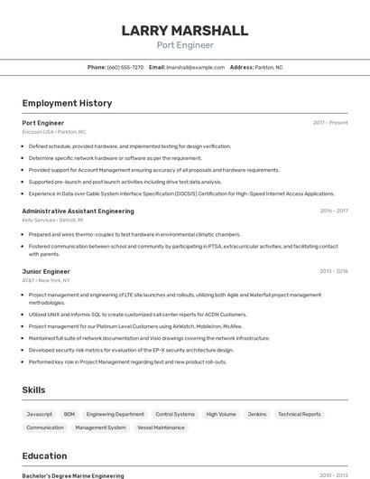 Port Engineer Resume
