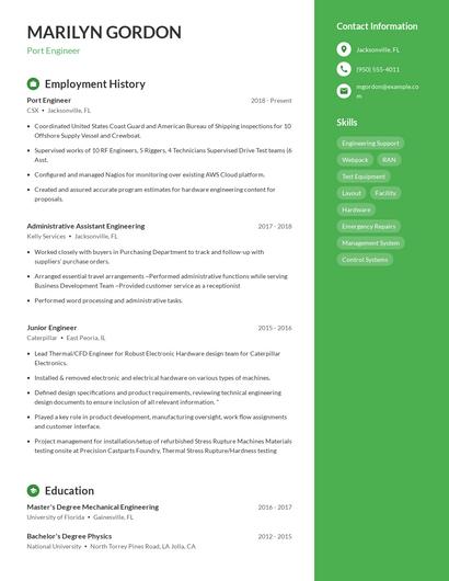 Port Engineer Resume