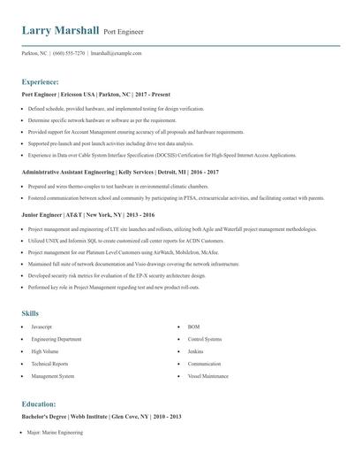 Port Engineer Resume