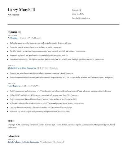 Port Engineer Resume