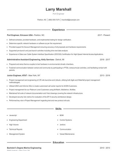 Port Engineer Resume