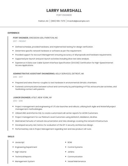 Port Engineer Resume