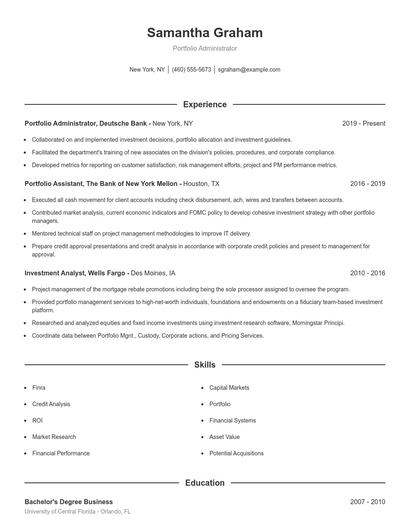 Portfolio Administrator Resume