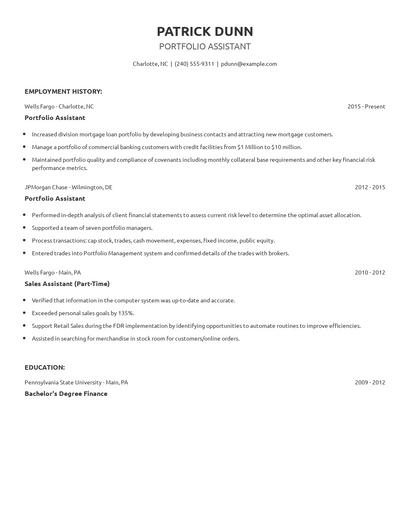 Portfolio Assistant Resume