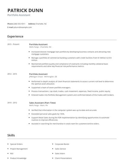 Portfolio Assistant Resume