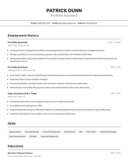 Portfolio Assistant Resume