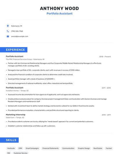 Portfolio Assistant Resume