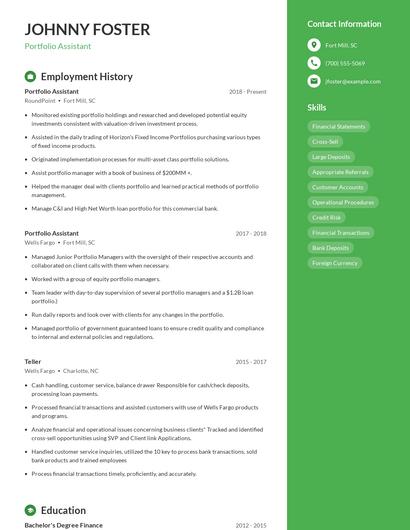 Portfolio Assistant Resume