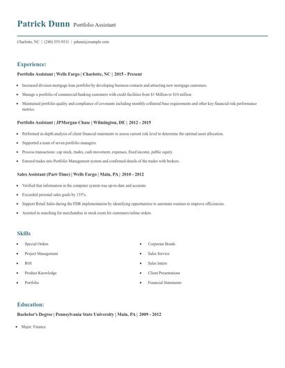 Portfolio Assistant Resume