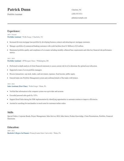 Portfolio Assistant Resume