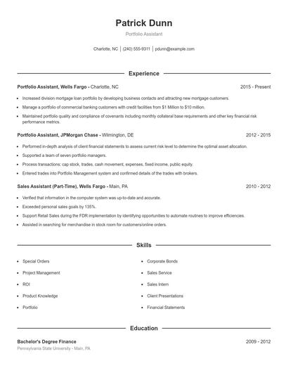 Portfolio Assistant Resume