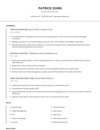 Portfolio Assistant Resume