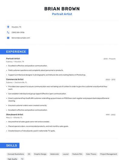 Portrait Artist Resume