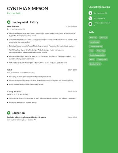 Portrait Artist Resume