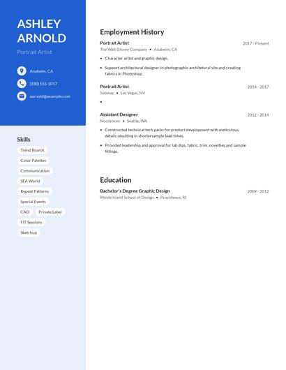 Portrait Artist Resume