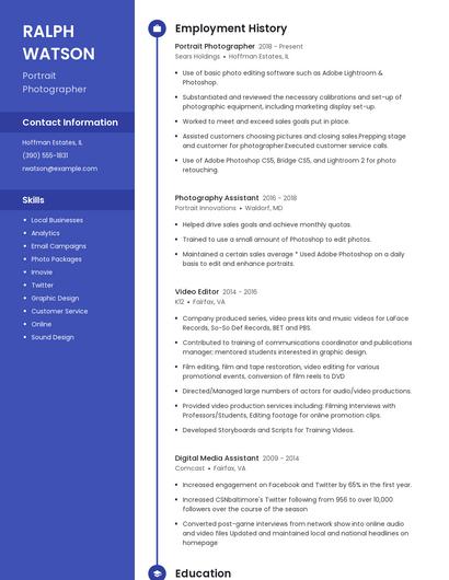 Portrait Photographer Resume