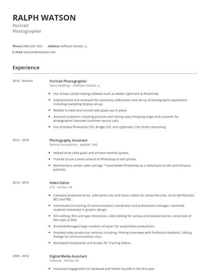 Portrait Photographer Resume