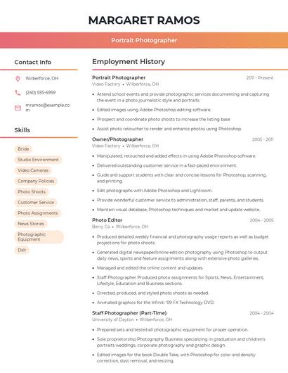 Portrait Photographer Resume