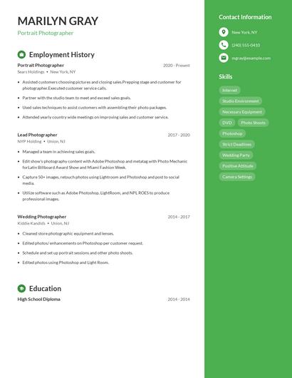 Portrait Photographer Resume