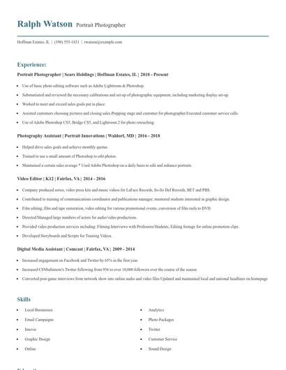 Portrait Photographer Resume