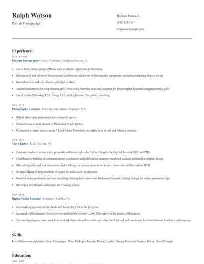 Portrait Photographer Resume