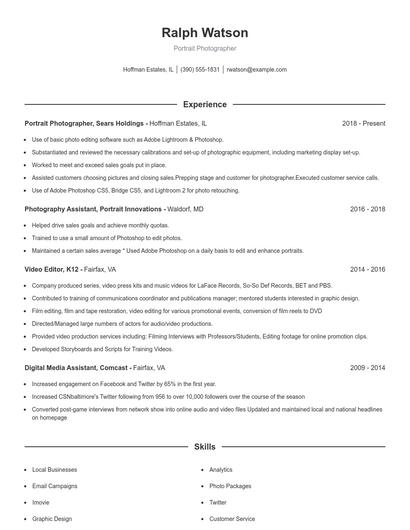 Portrait Photographer Resume